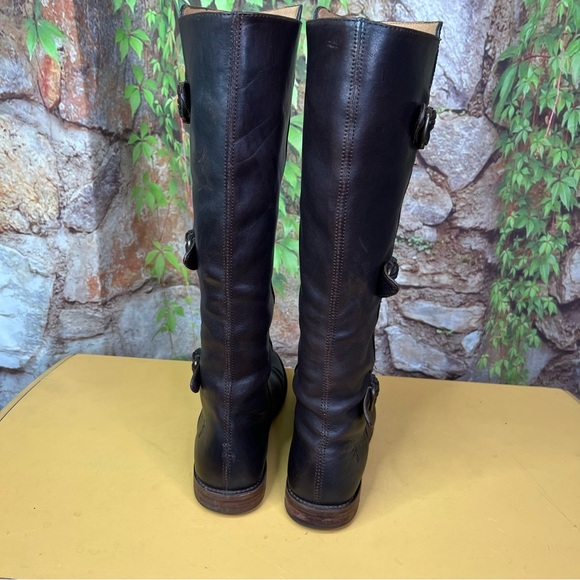 FRYE Brown Leather Paige Tall Buckle Boots, 6.5B - Picture 10 of 14